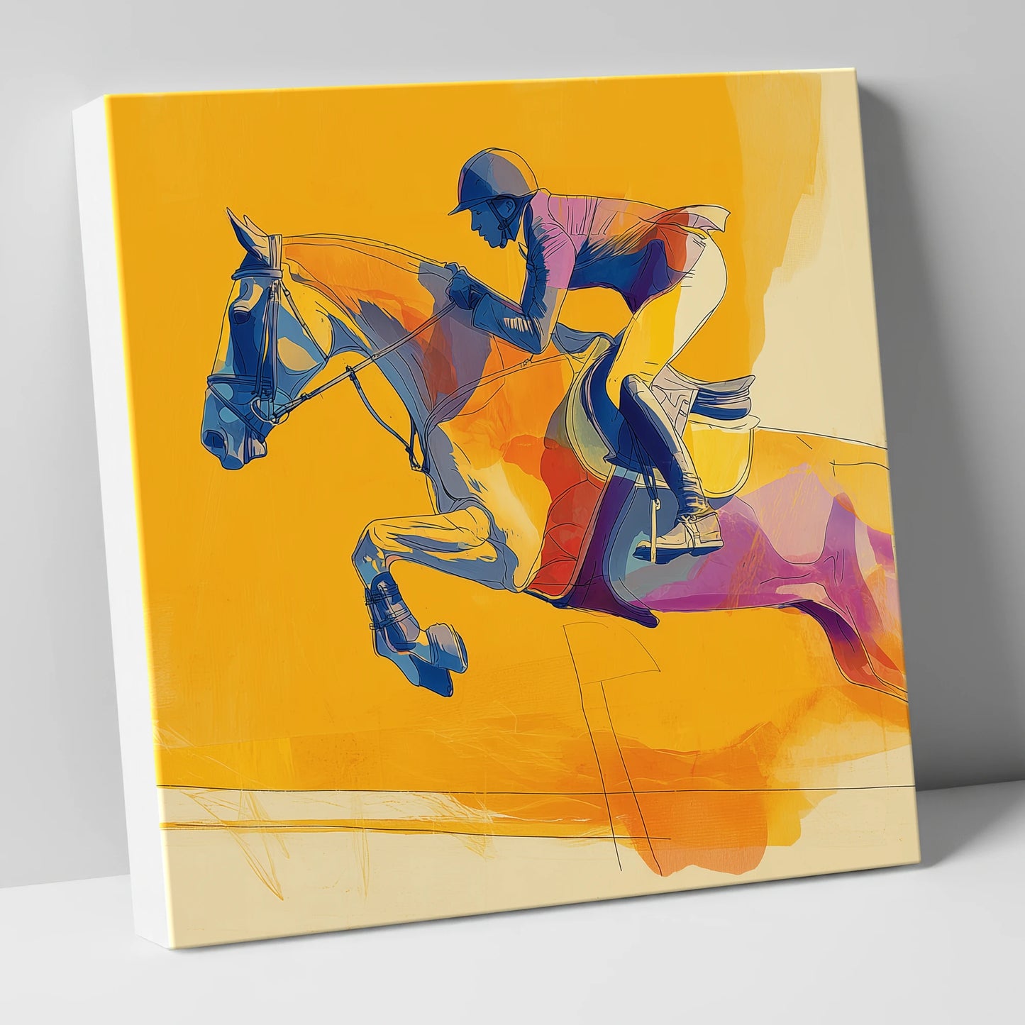Vivid Golden Flight show jumping horse canvas wall art