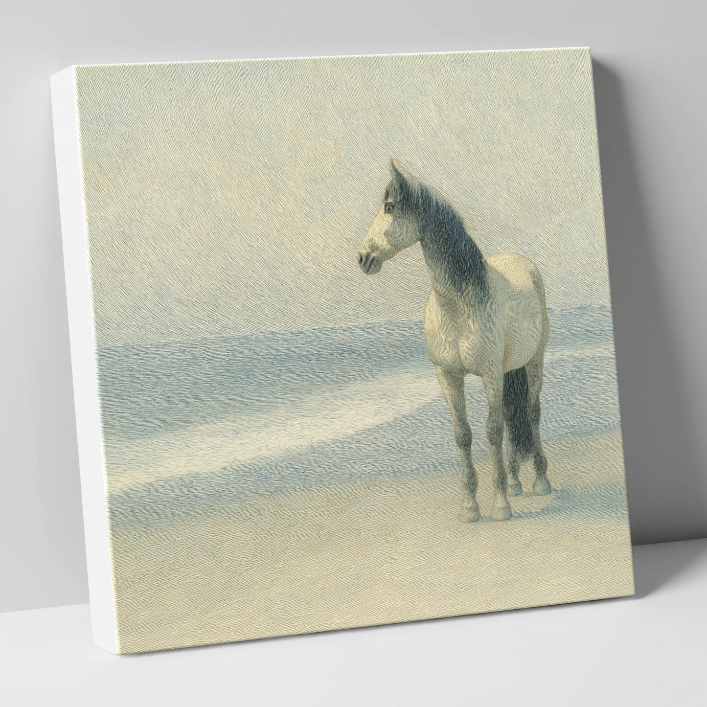 Solitary Shoreline Grey horse landscape canvas wall art