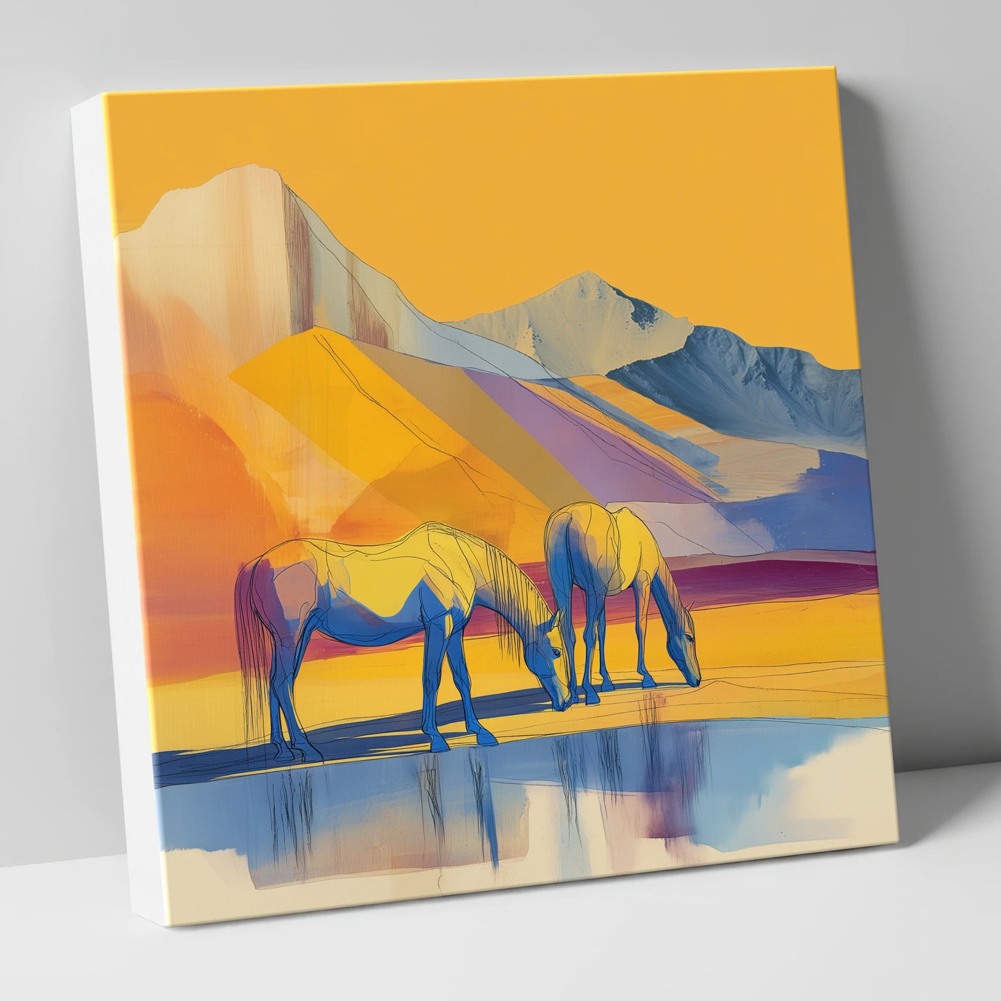 Golden Mountain Pasture horse landscape canvas wall art