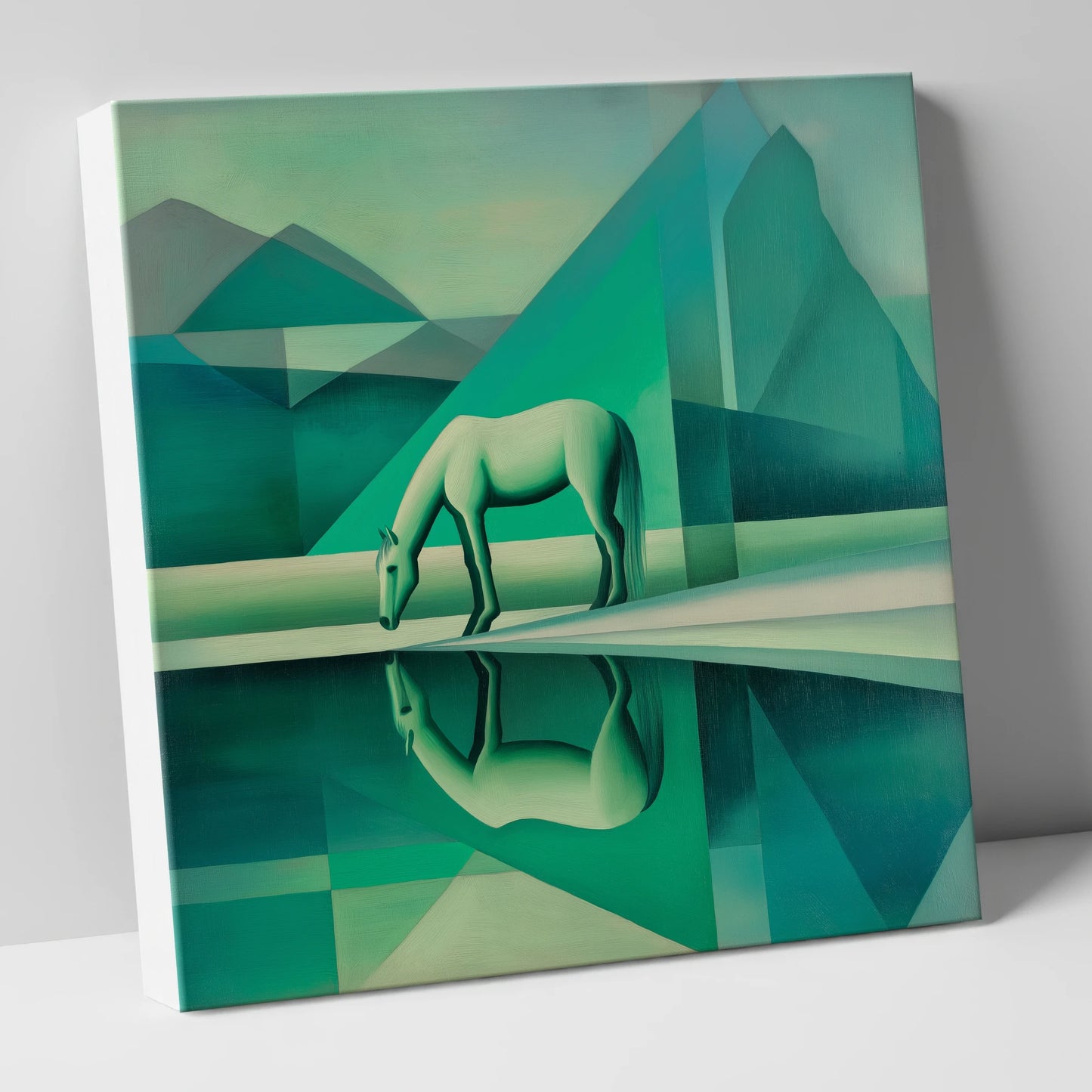 Emerald Geometric Serenity horse landscape canvas wall art
