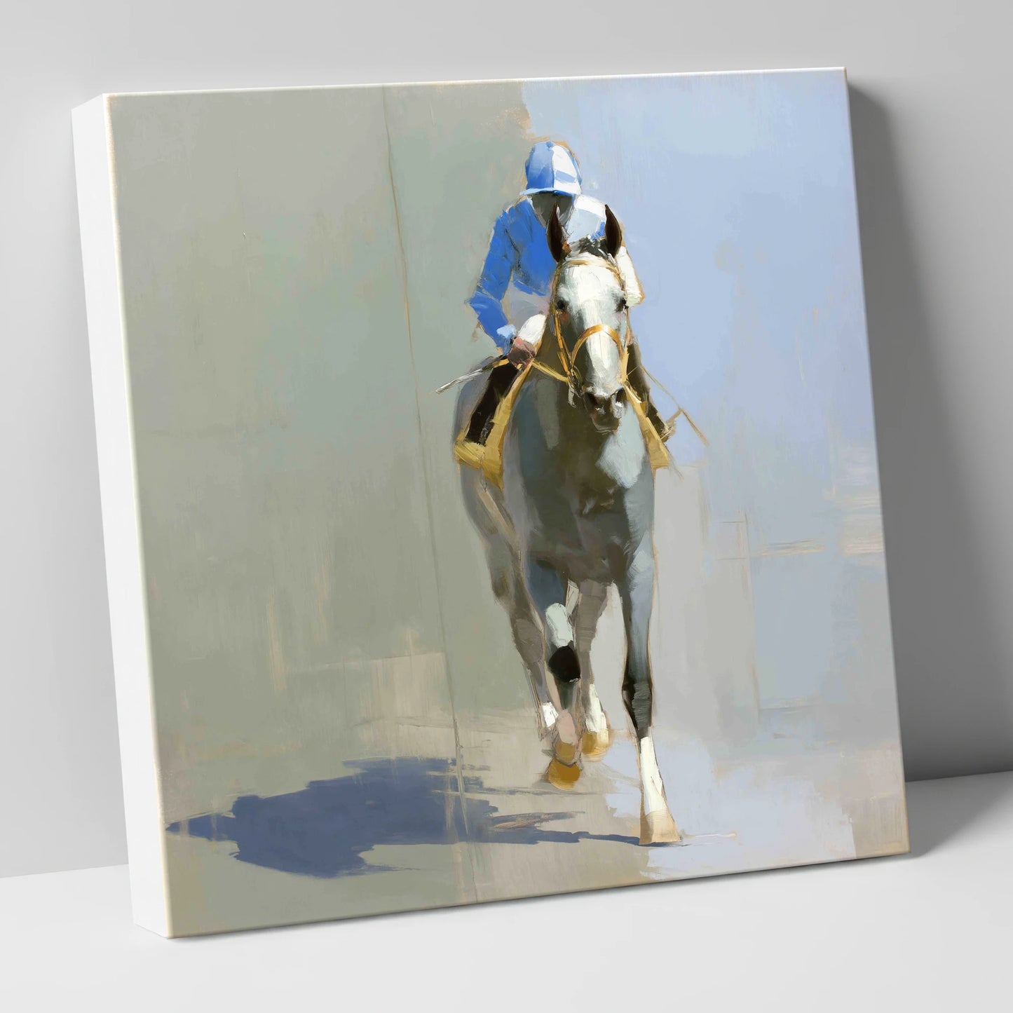 The Grey Challenger racing horse canvas wall art