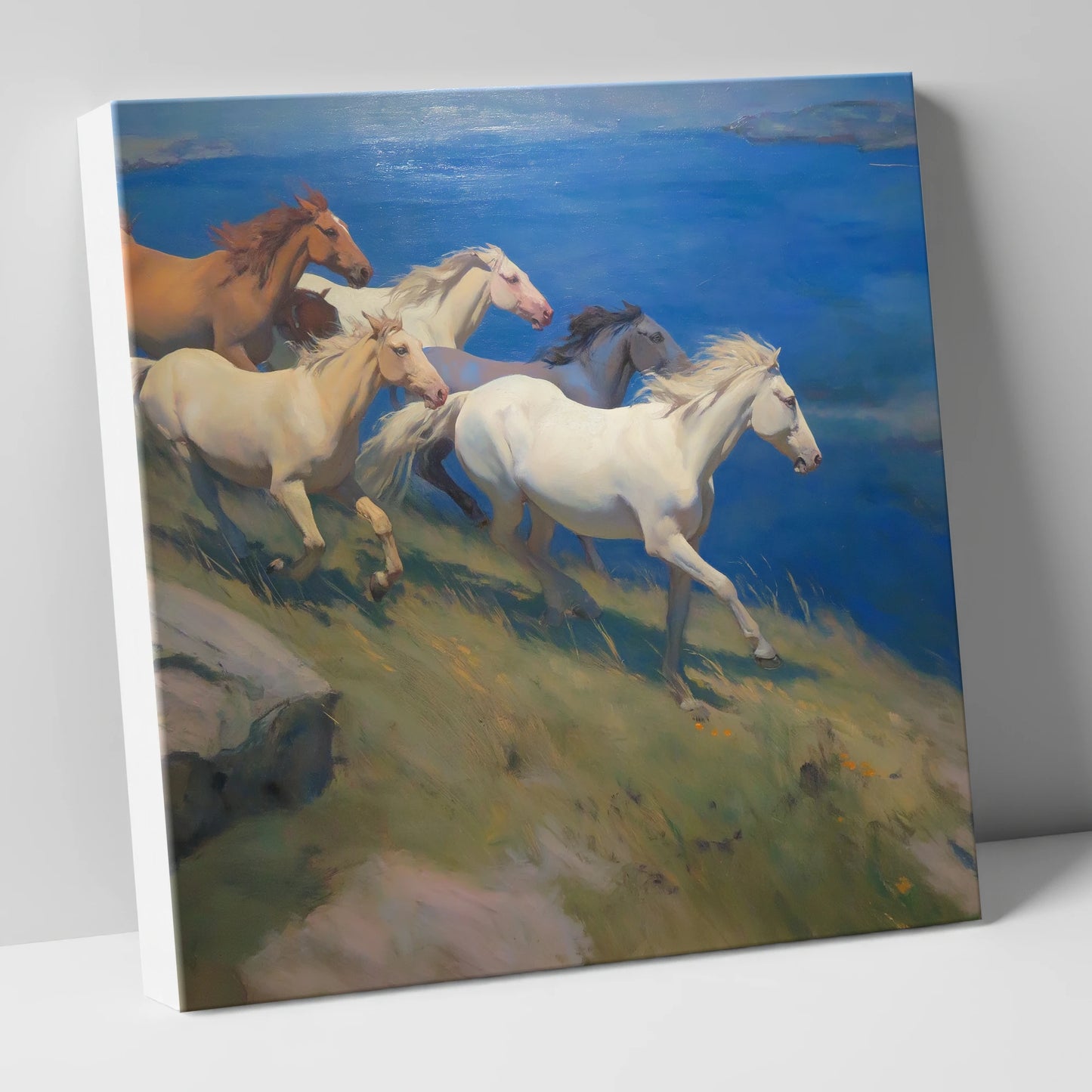 Azure Coastal Gallop wild horses canvas wall art