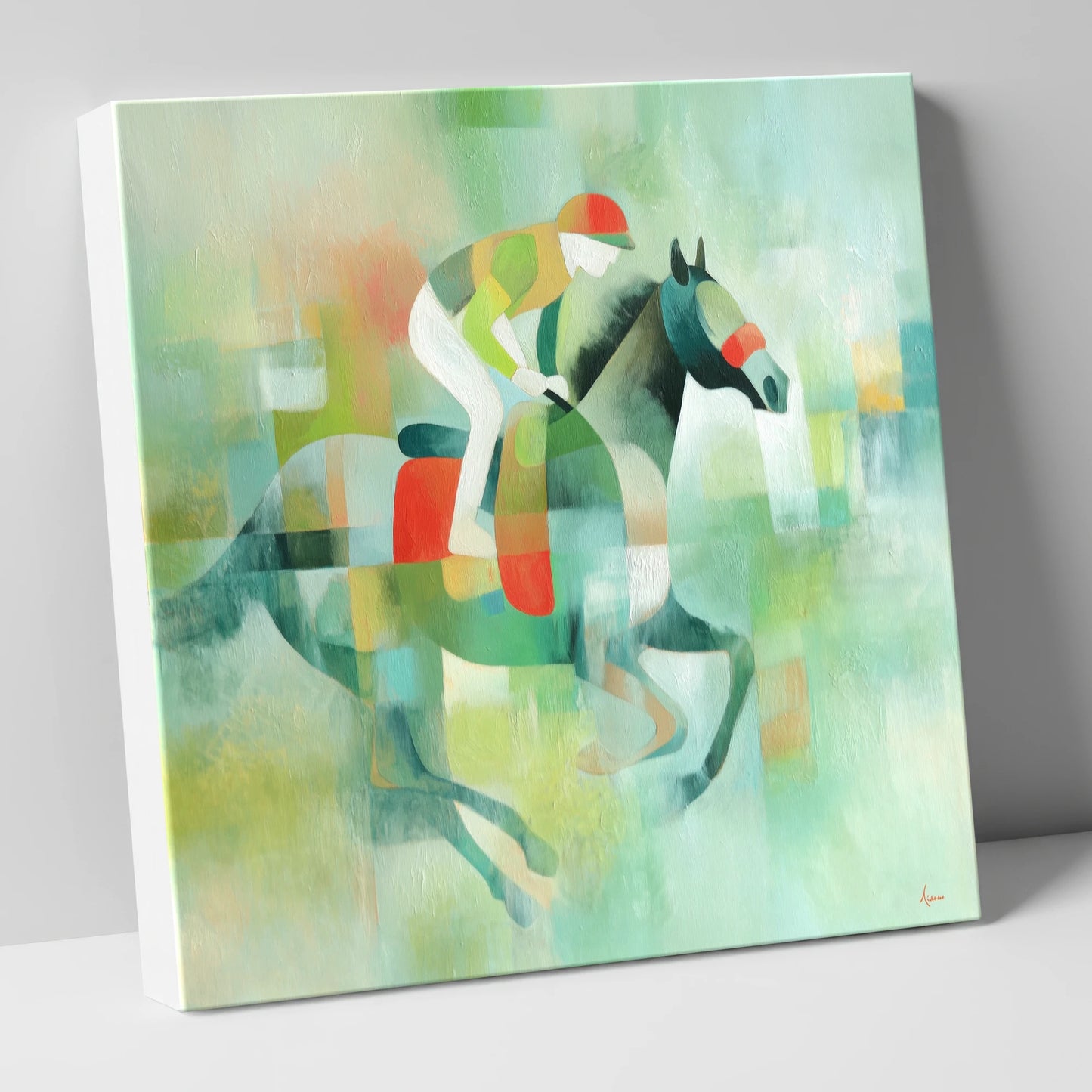 Abstract Turf Stride racing horse canvas wall art