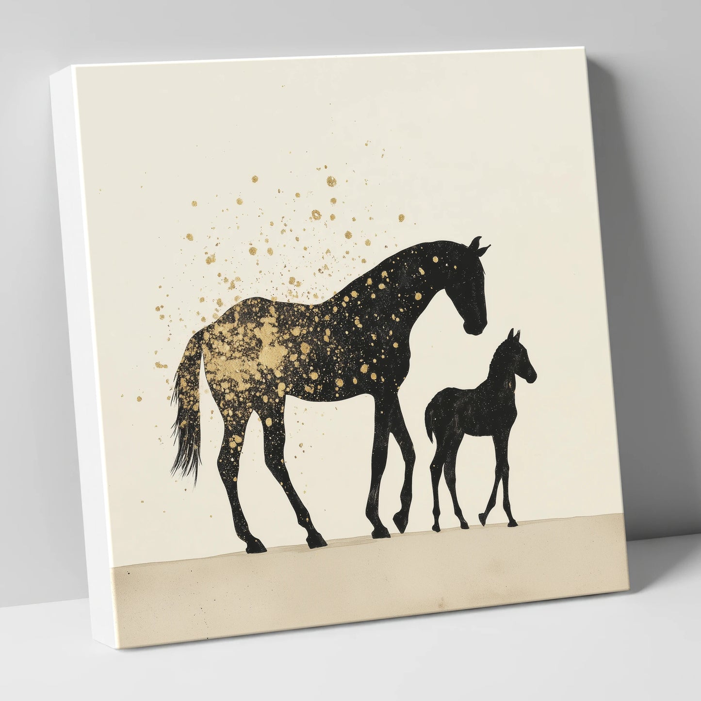 Gilded Bonds mare & foal canvas wall art
