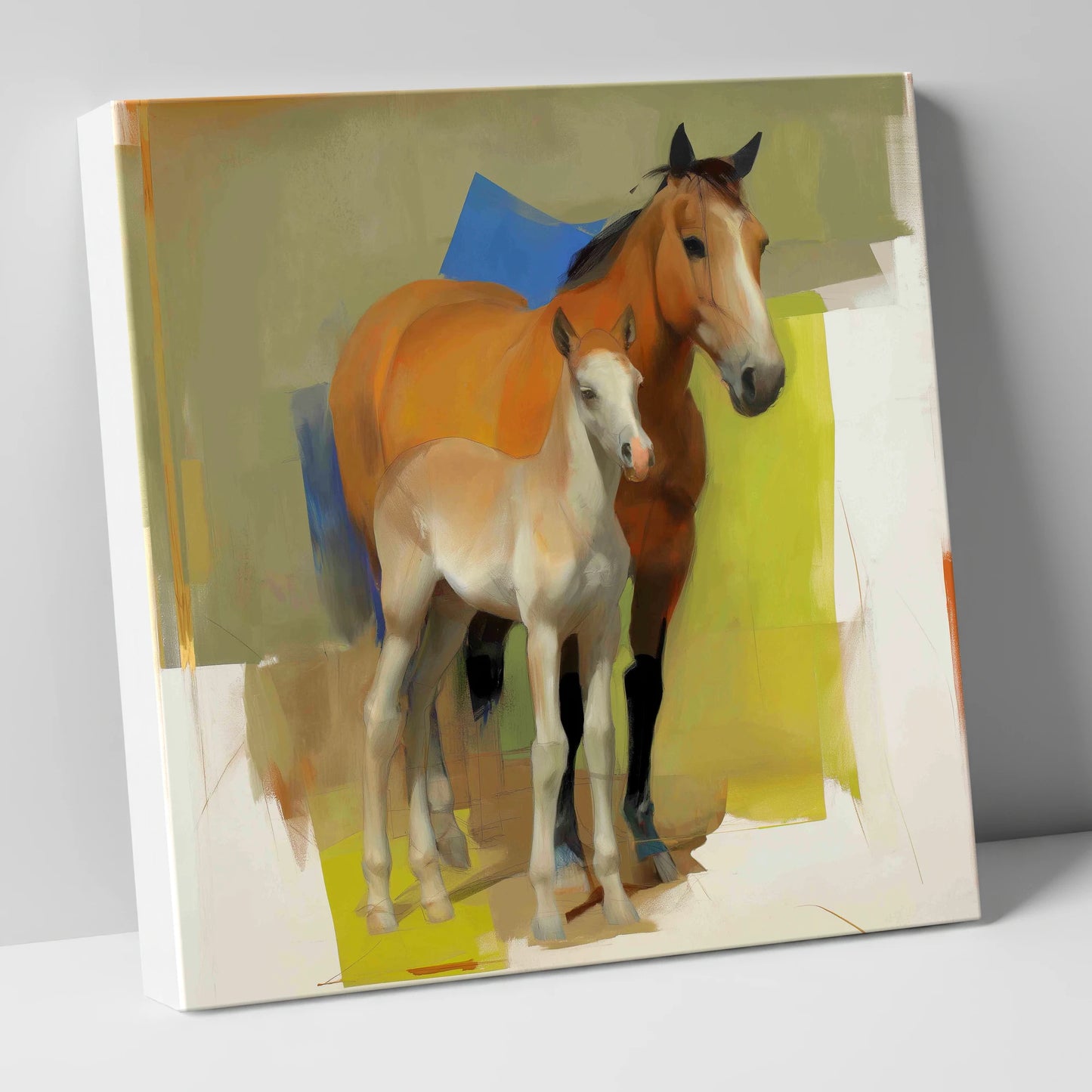 Modern Golden Bond mare & foal canvas wall art