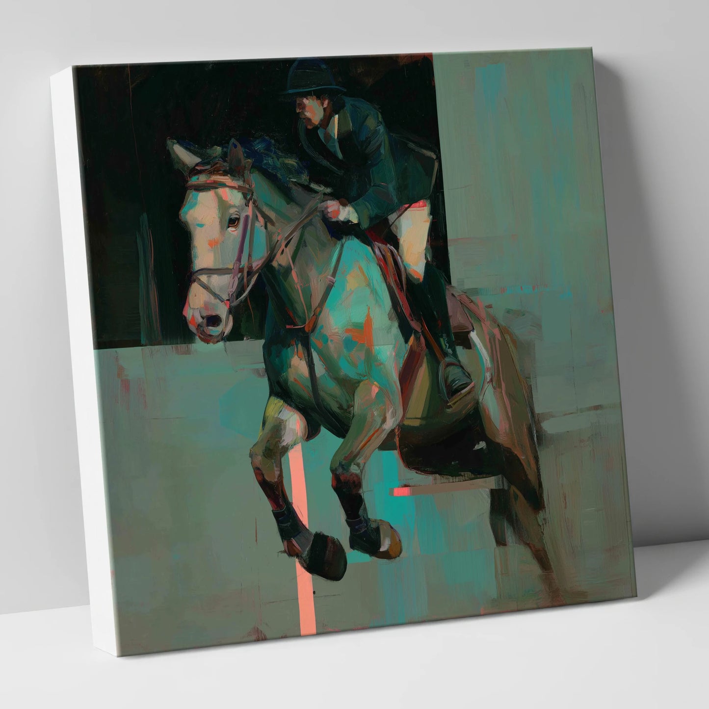 Suspended in Colour show jumping horse canvas wall art