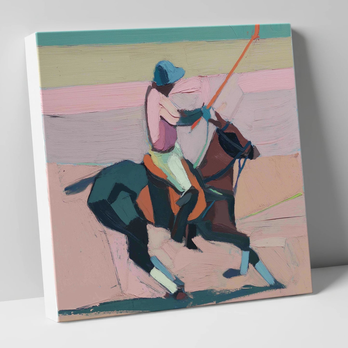 Dusty Rose Chukka polo horse canvas wall art