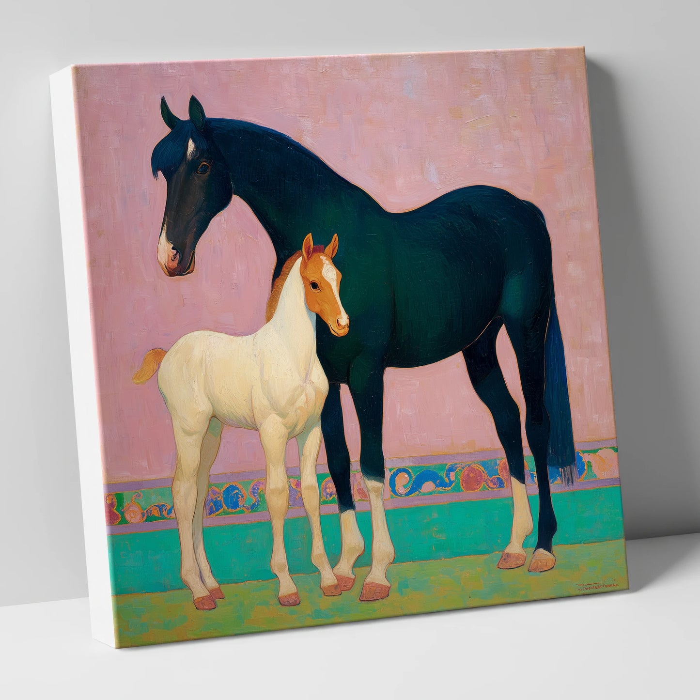 Midnight Mare and Foal mare & foal canvas wall art