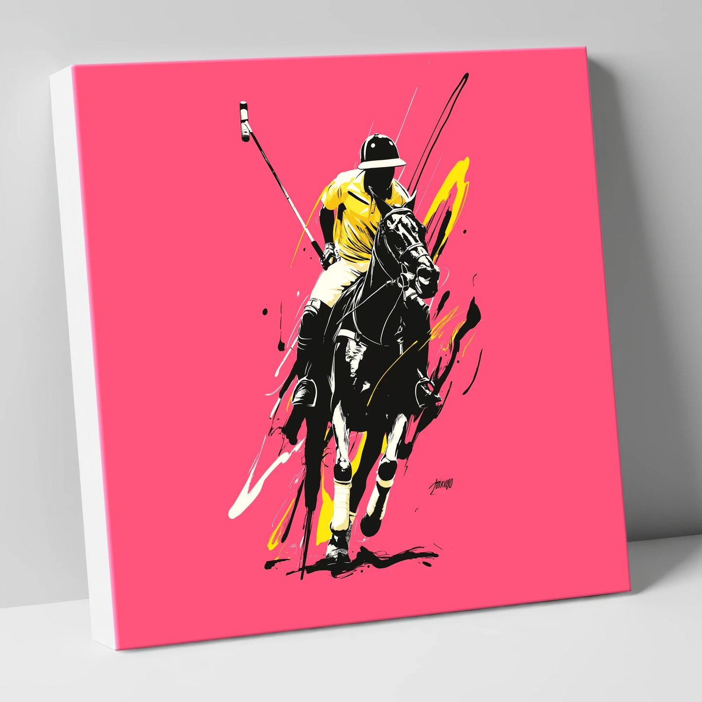 Velocity in Magenta polo horse canvas wall art