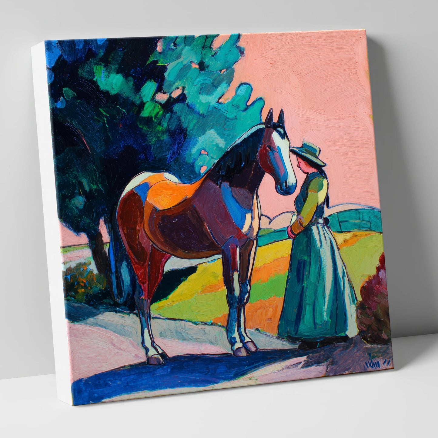 Painted Bond horse & rider canvas wall art