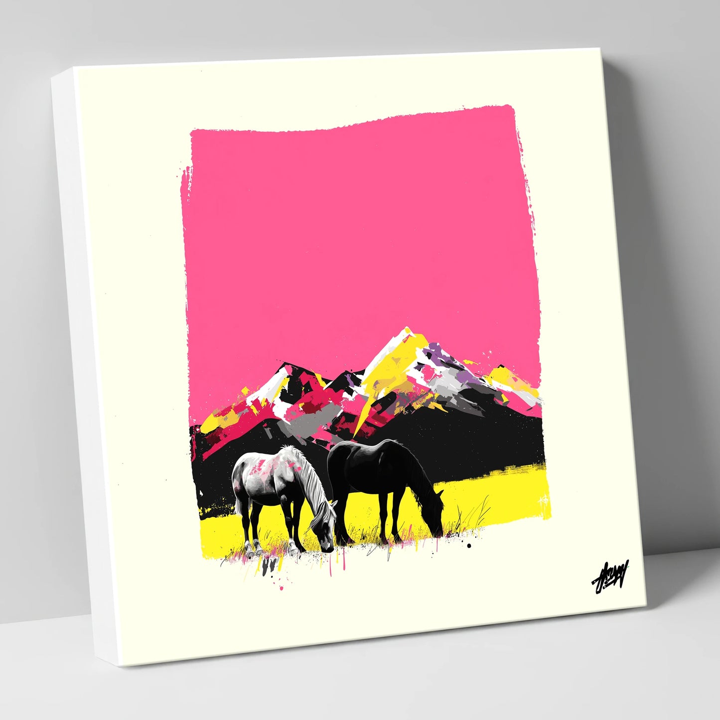Vibrant Mountain Pastures horse landscape canvas wall art
