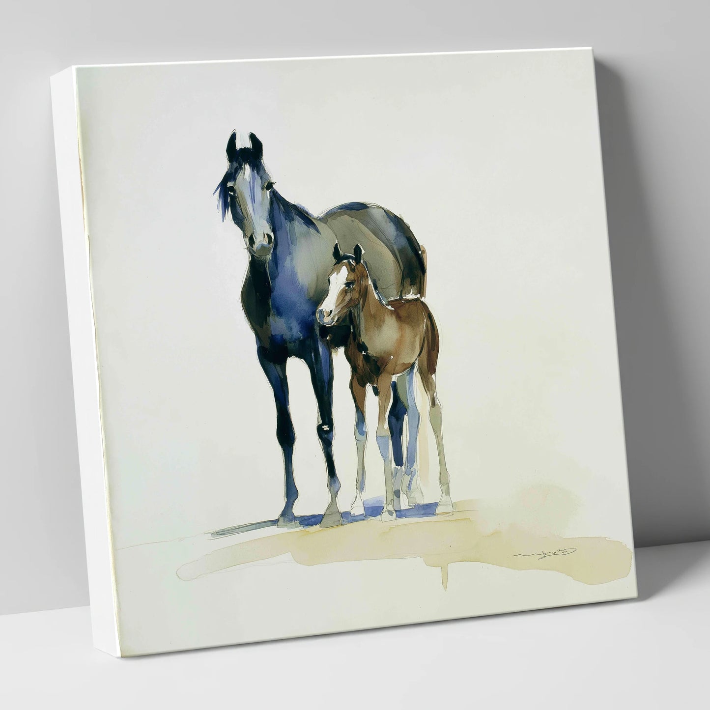 Watchful Bond mare & foal canvas wall art