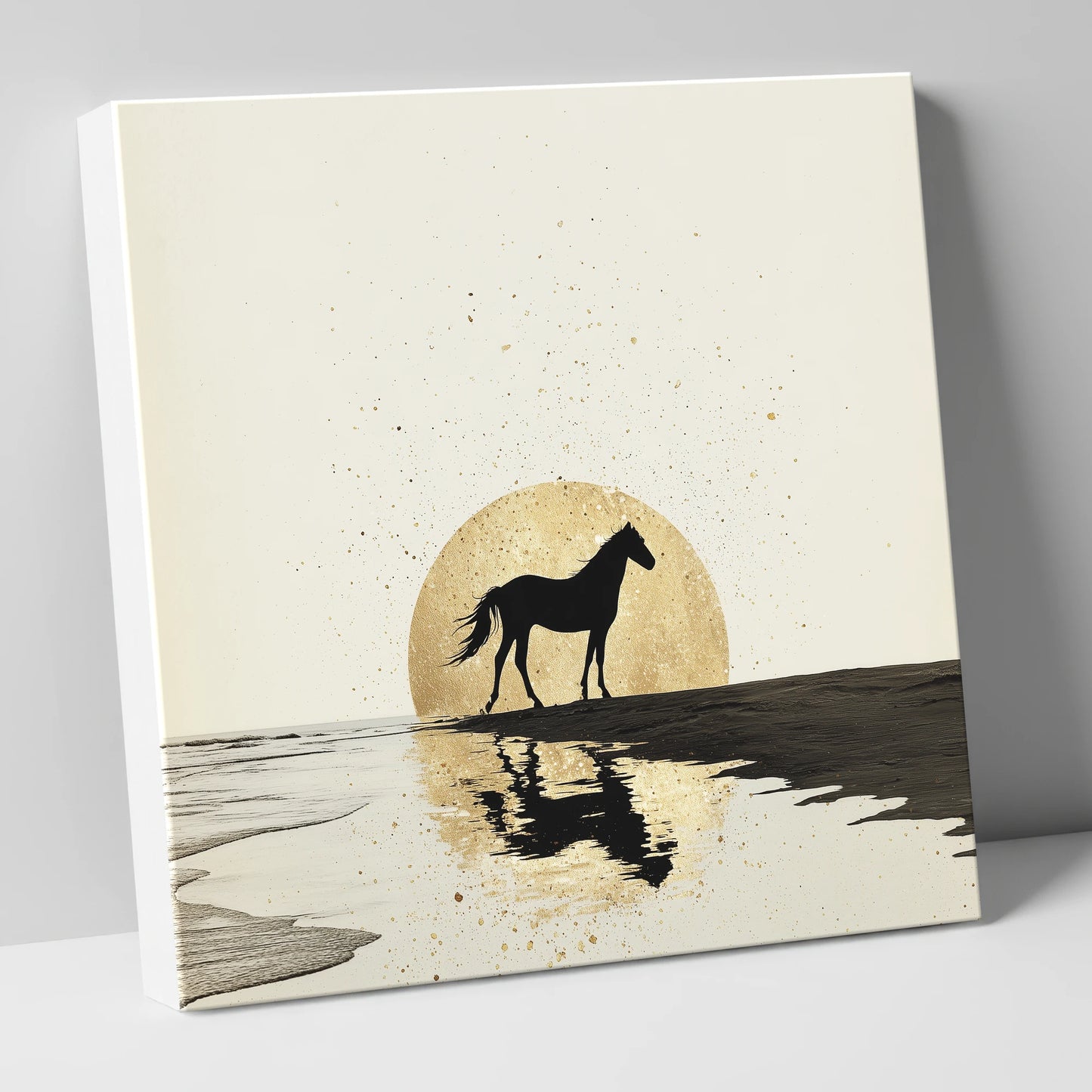 Gilded Shoreline Solitude horse landscape canvas wall art