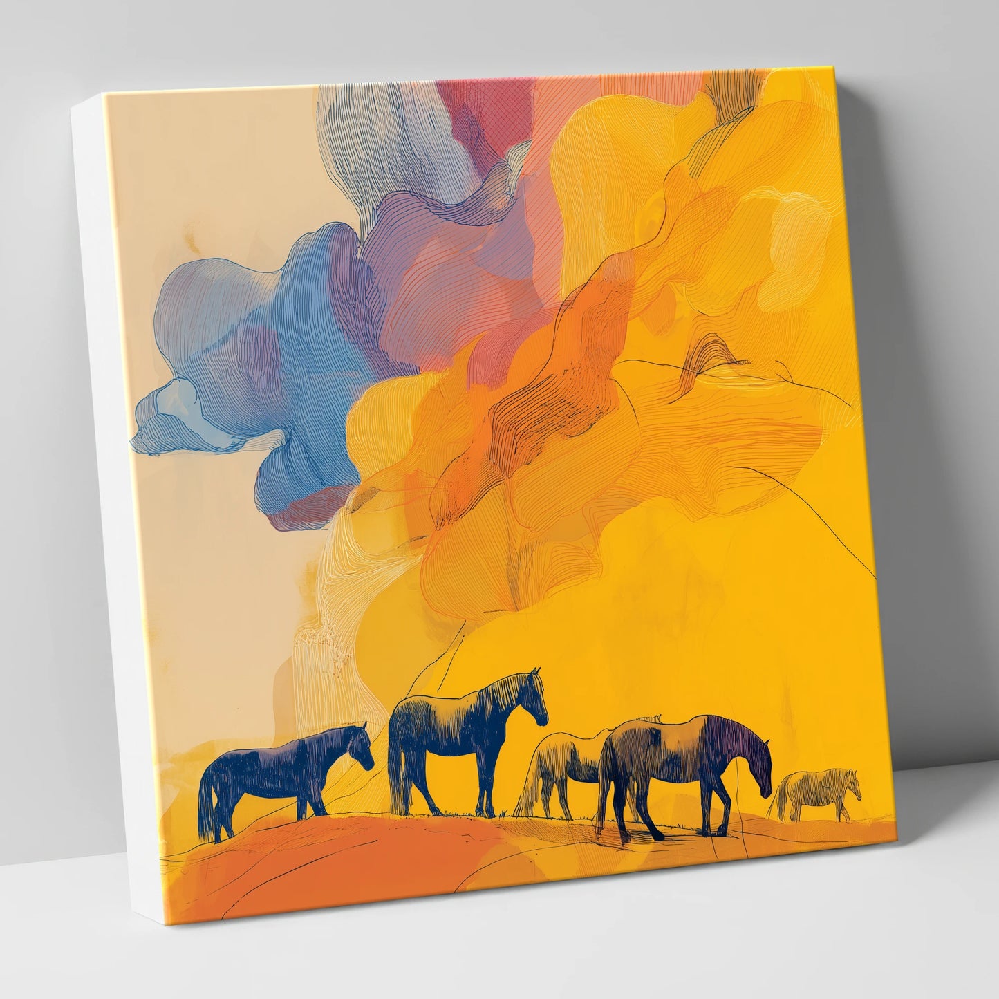 Golden Horizon Herd horse landscape canvas wall art