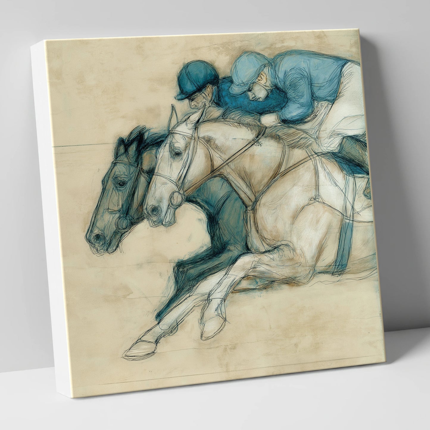 Neck and Neck racing horse canvas wall art