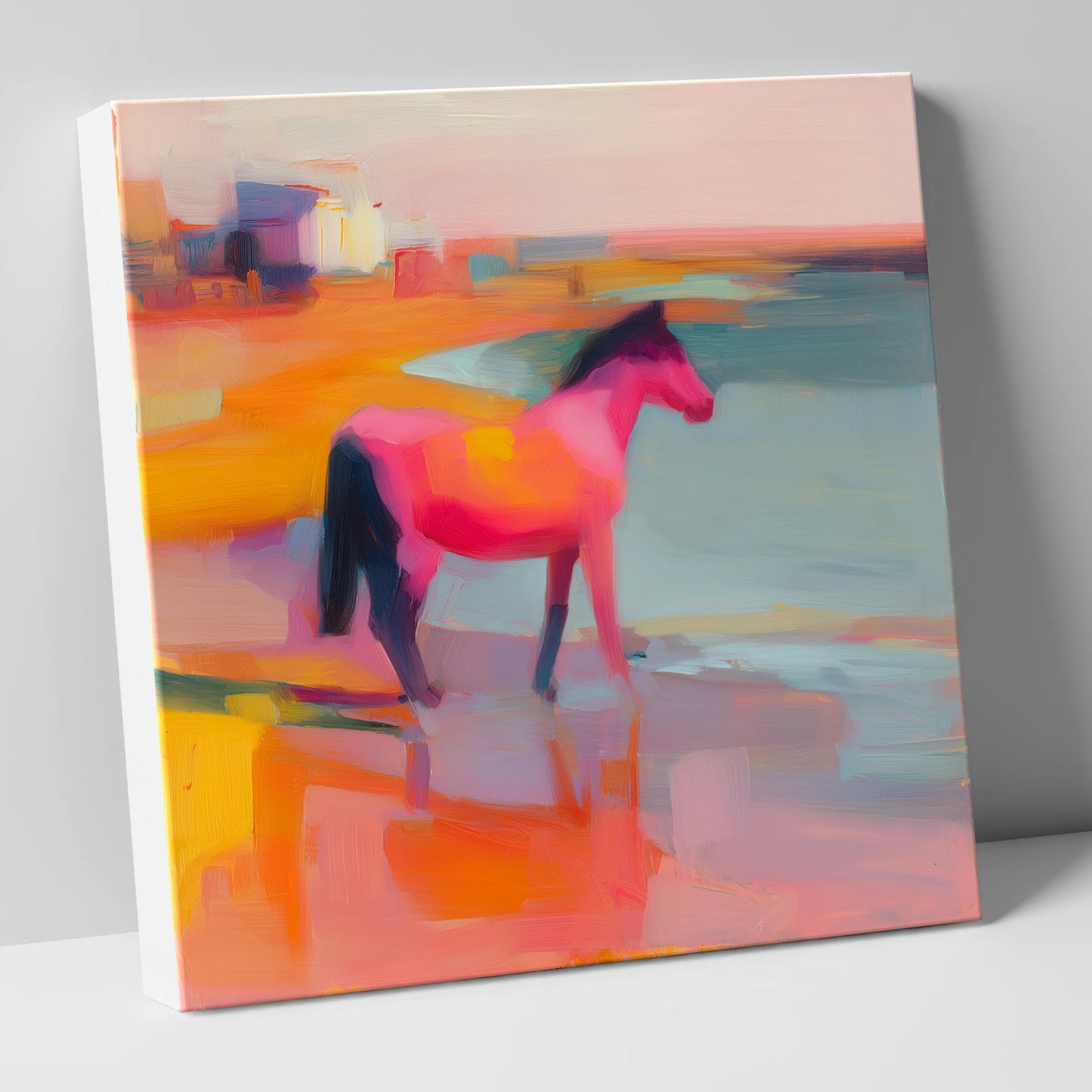 Vibrant Coastal Mirage horse landscape canvas wall art