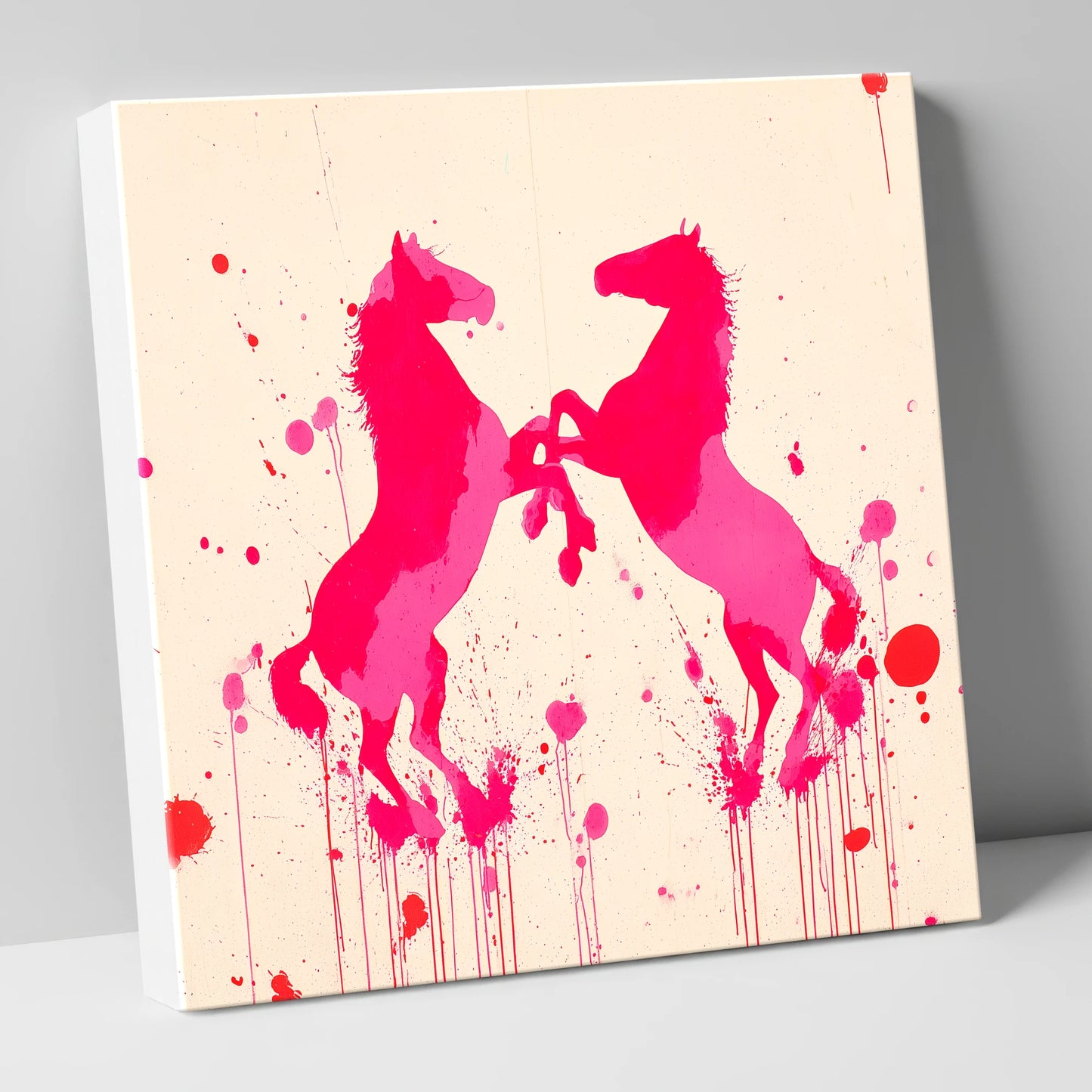 Rearing in Magenta wild horses canvas wall art