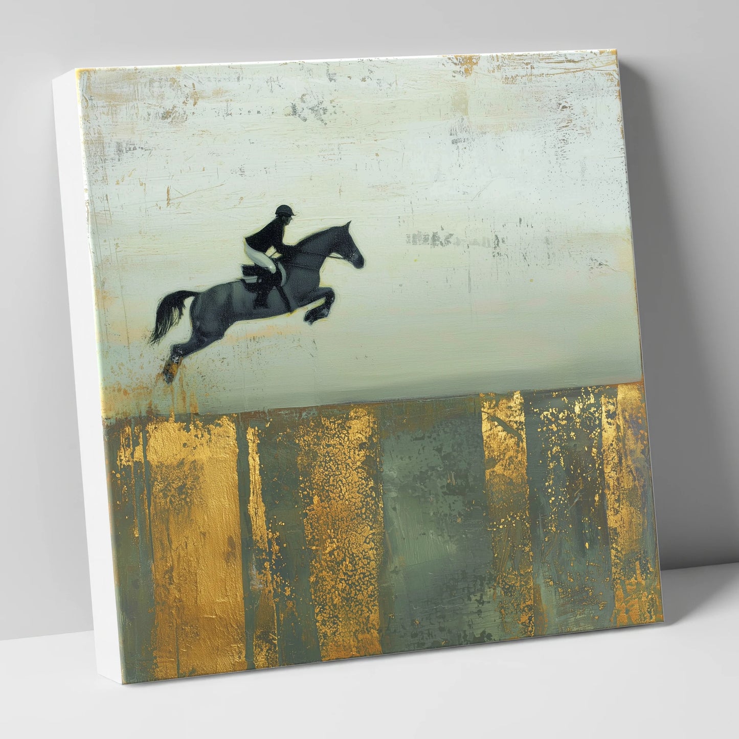 Flight Over Gold show jumping horse canvas wall art