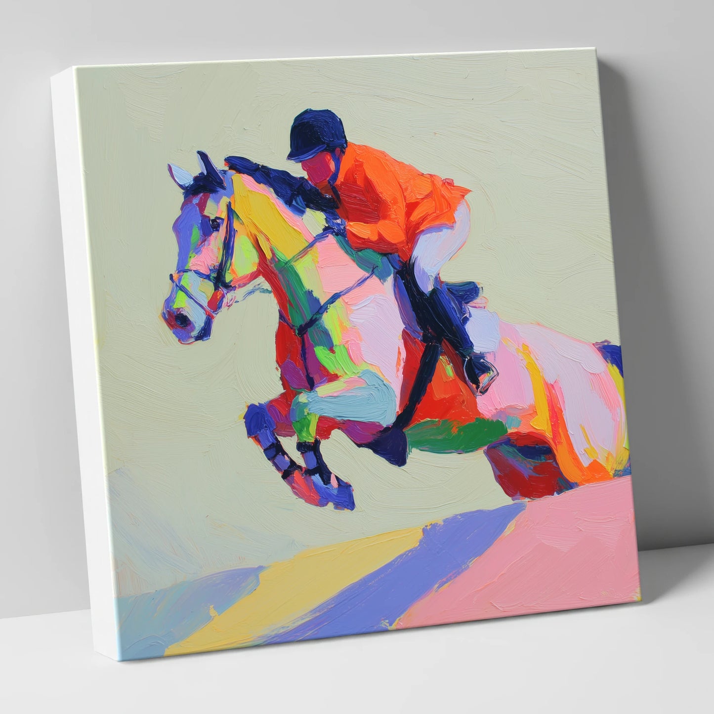 Technicolour Flight show jumping horse canvas wall art