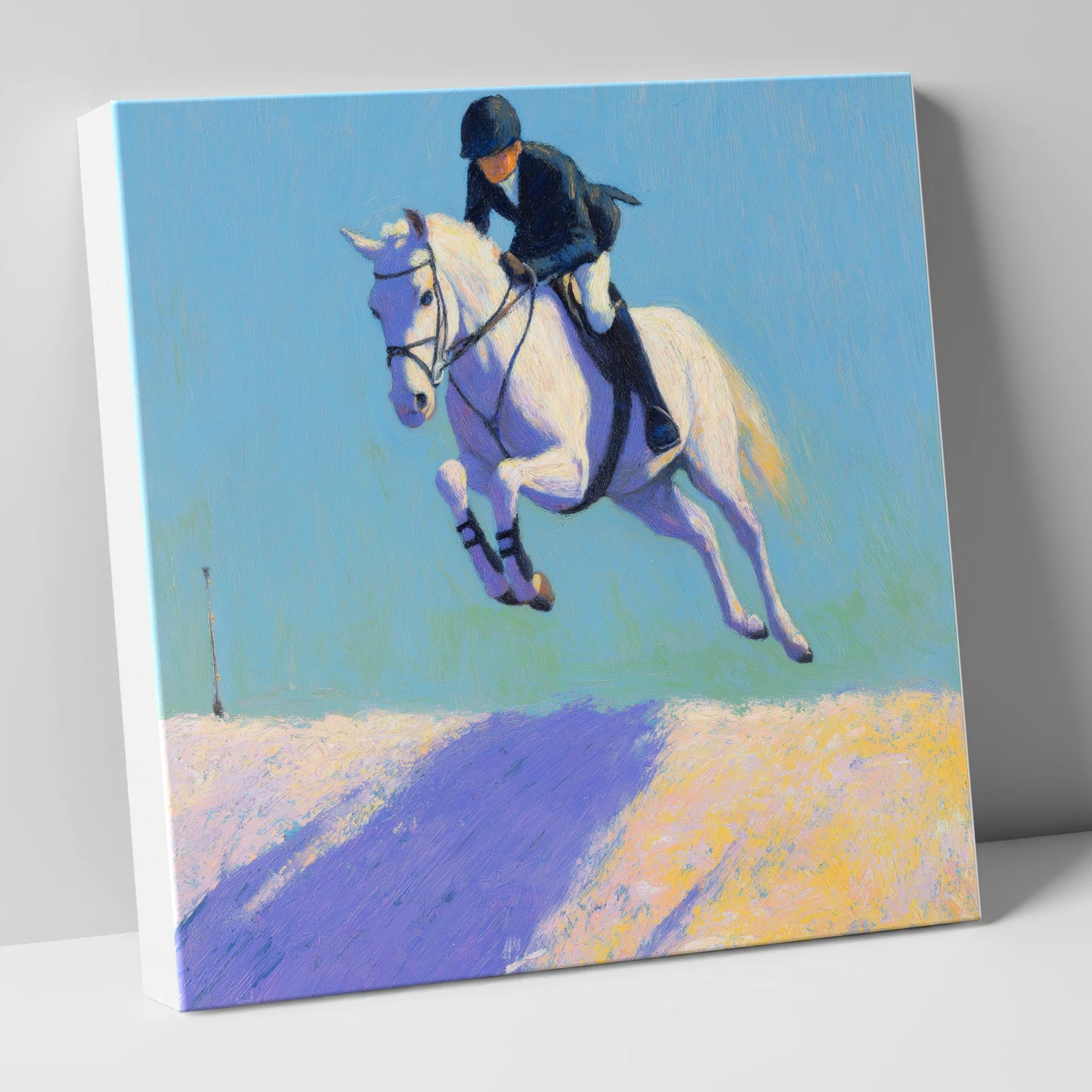 Airborne in Violet Light show jumping horse canvas wall art