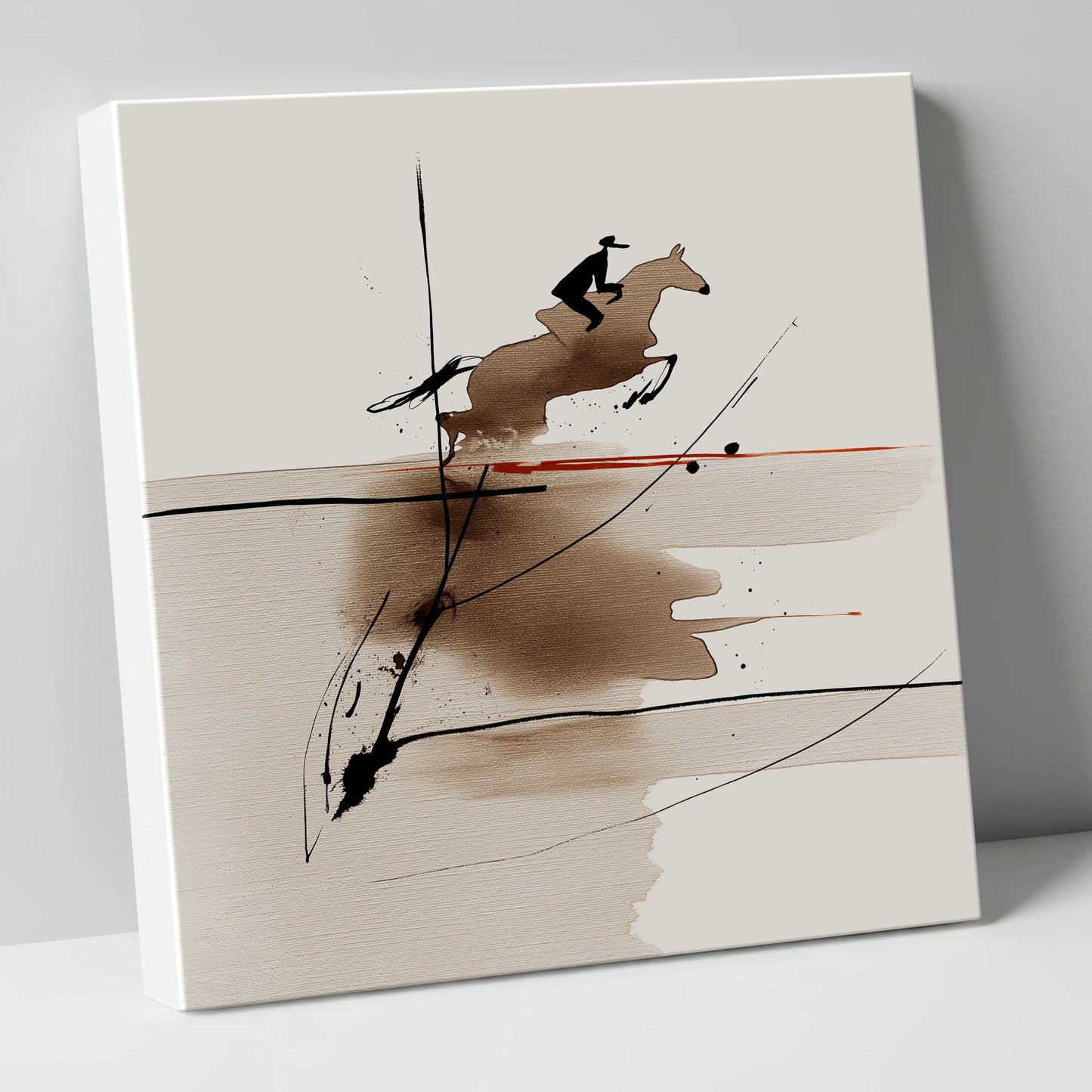 Sepia Suspension show jumping horse canvas wall art