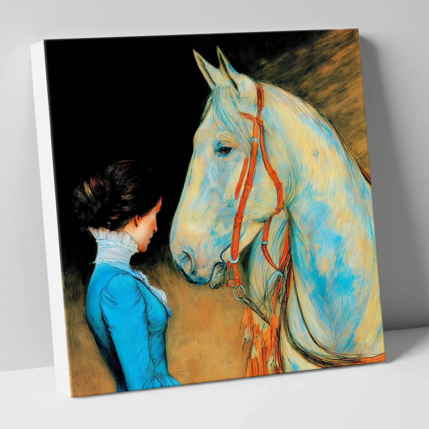Cerulean Connection horse & rider canvas wall art
