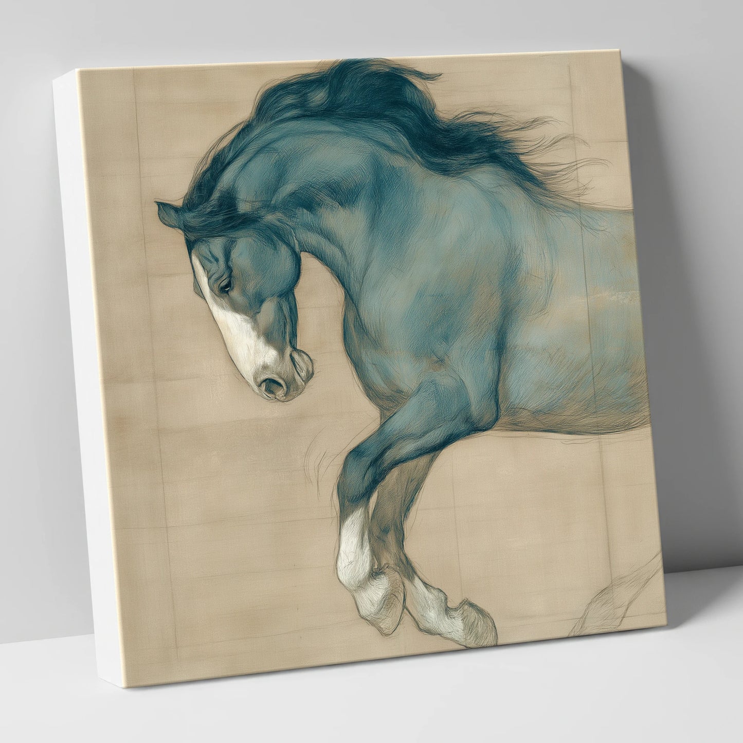 Study in Teal horse portrait canvas wall art