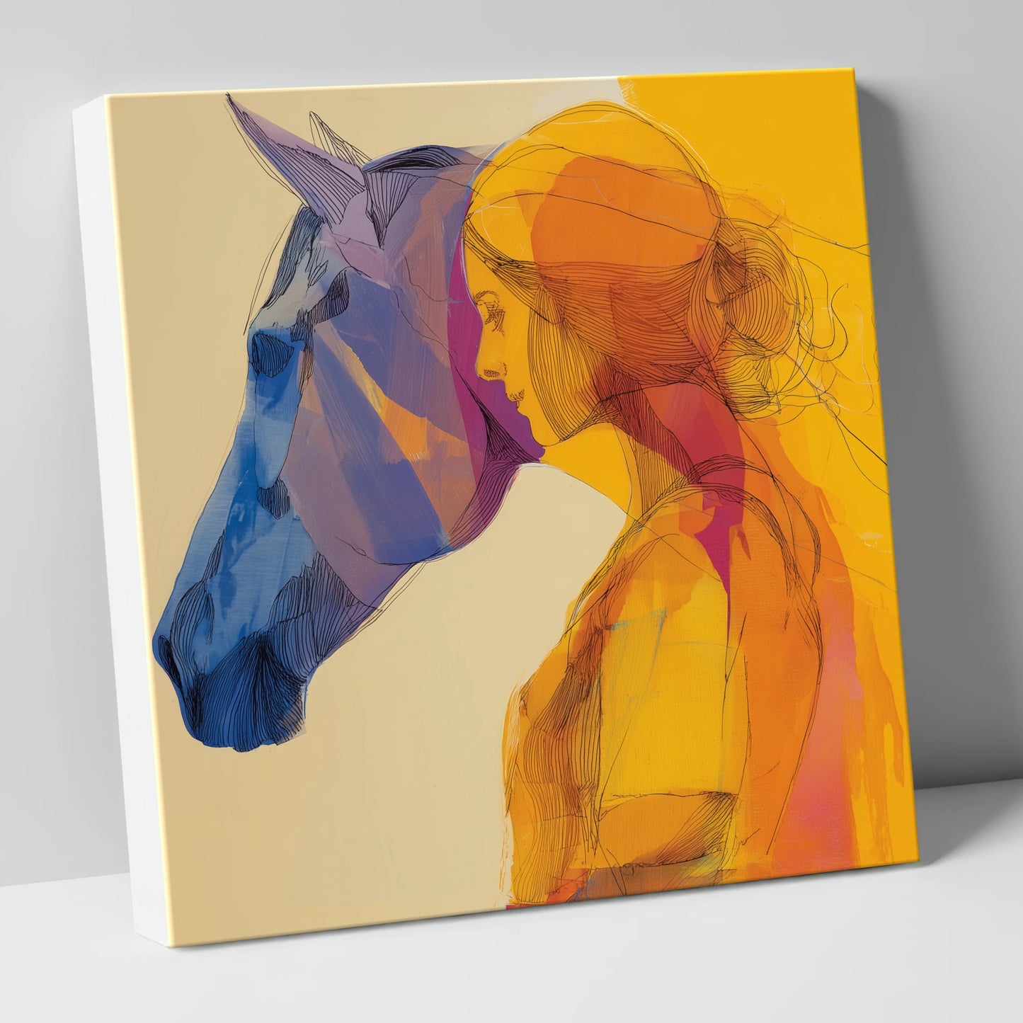 Vibrant Bond horse & rider canvas wall art