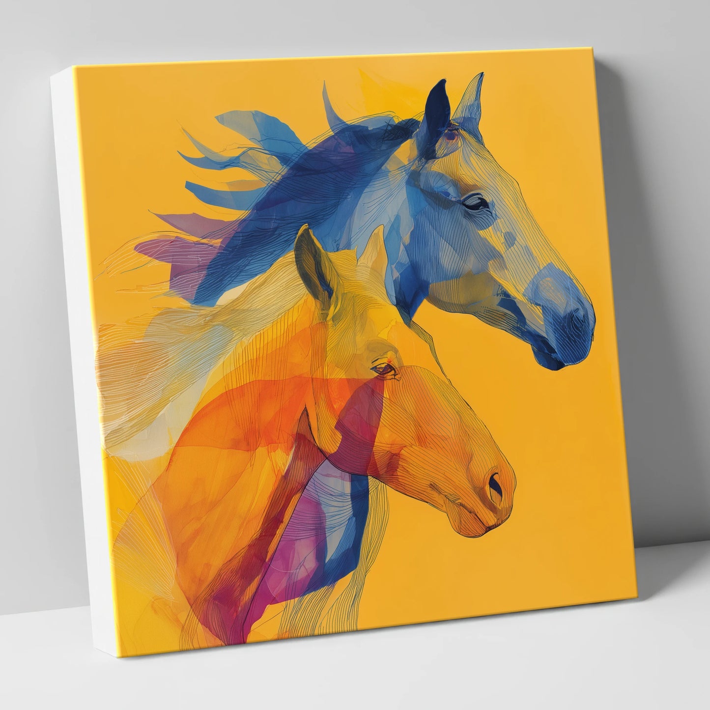 Cobalt and Amber Duet horse landscape canvas wall art