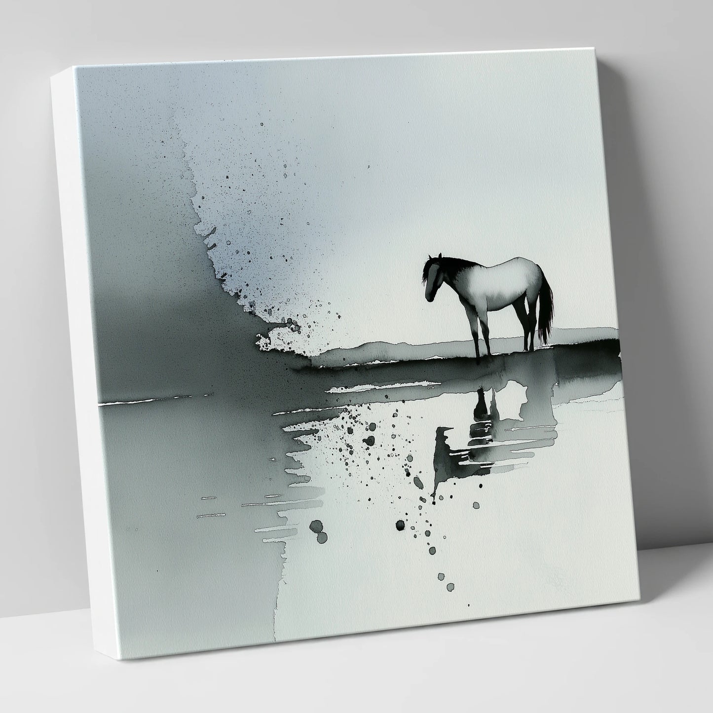 Stillness in Grey horse landscape canvas wall art