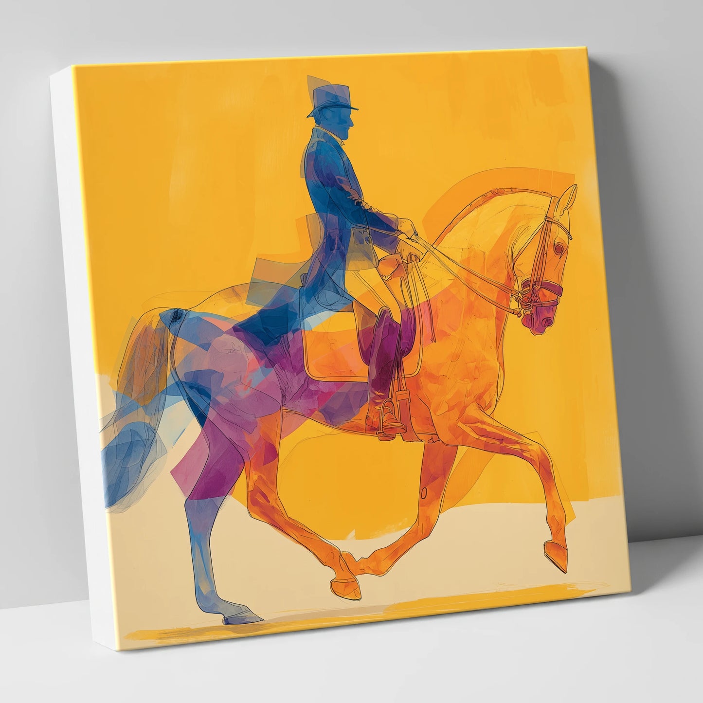 Cobalt and Gold Passage dressage horse canvas wall art