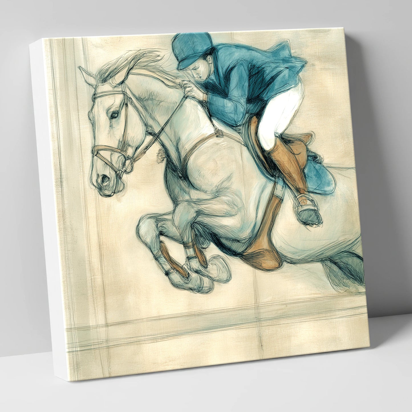 Suspended Flight show jumping horse canvas wall art