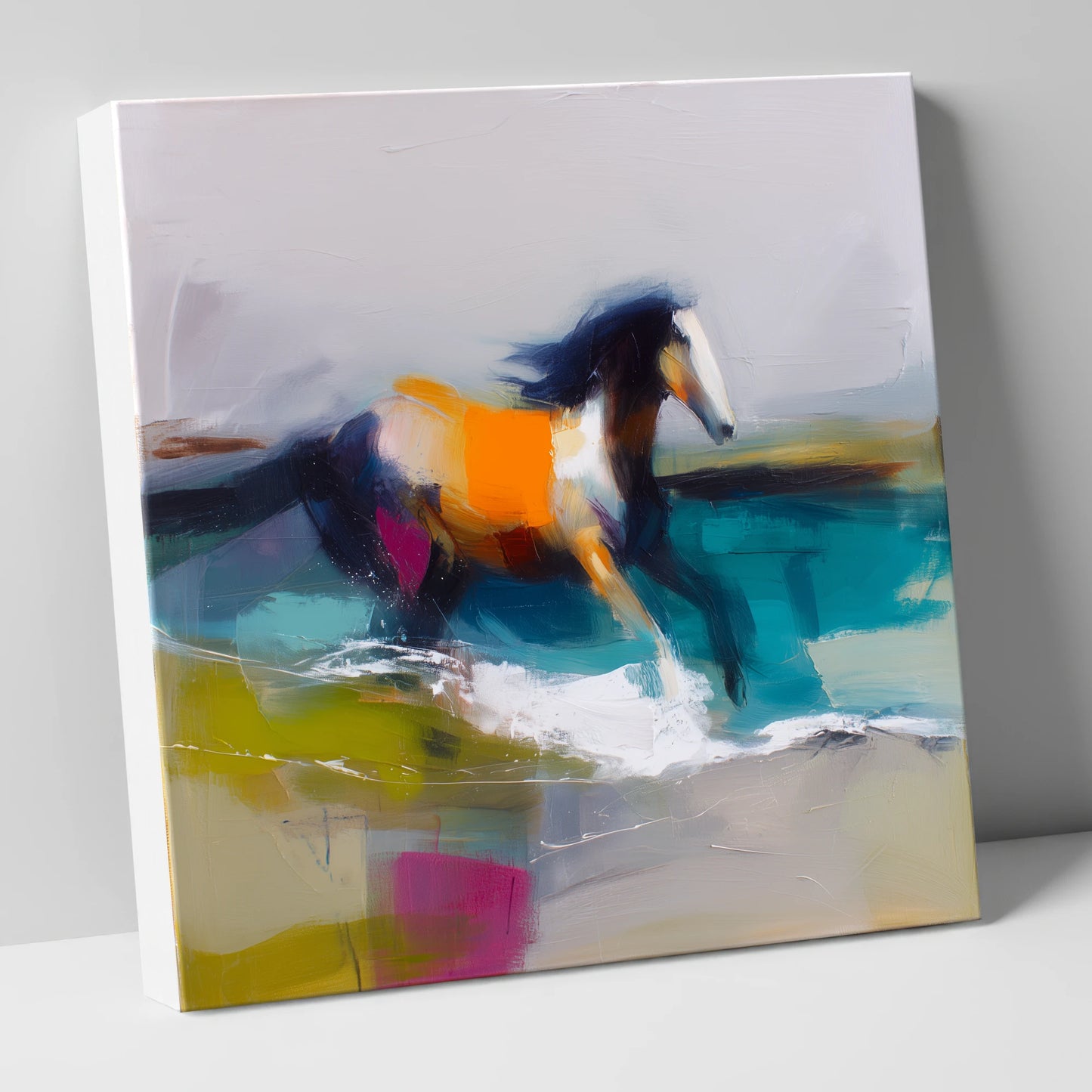 Vibrant Coastal Canter beach horse canvas wall art