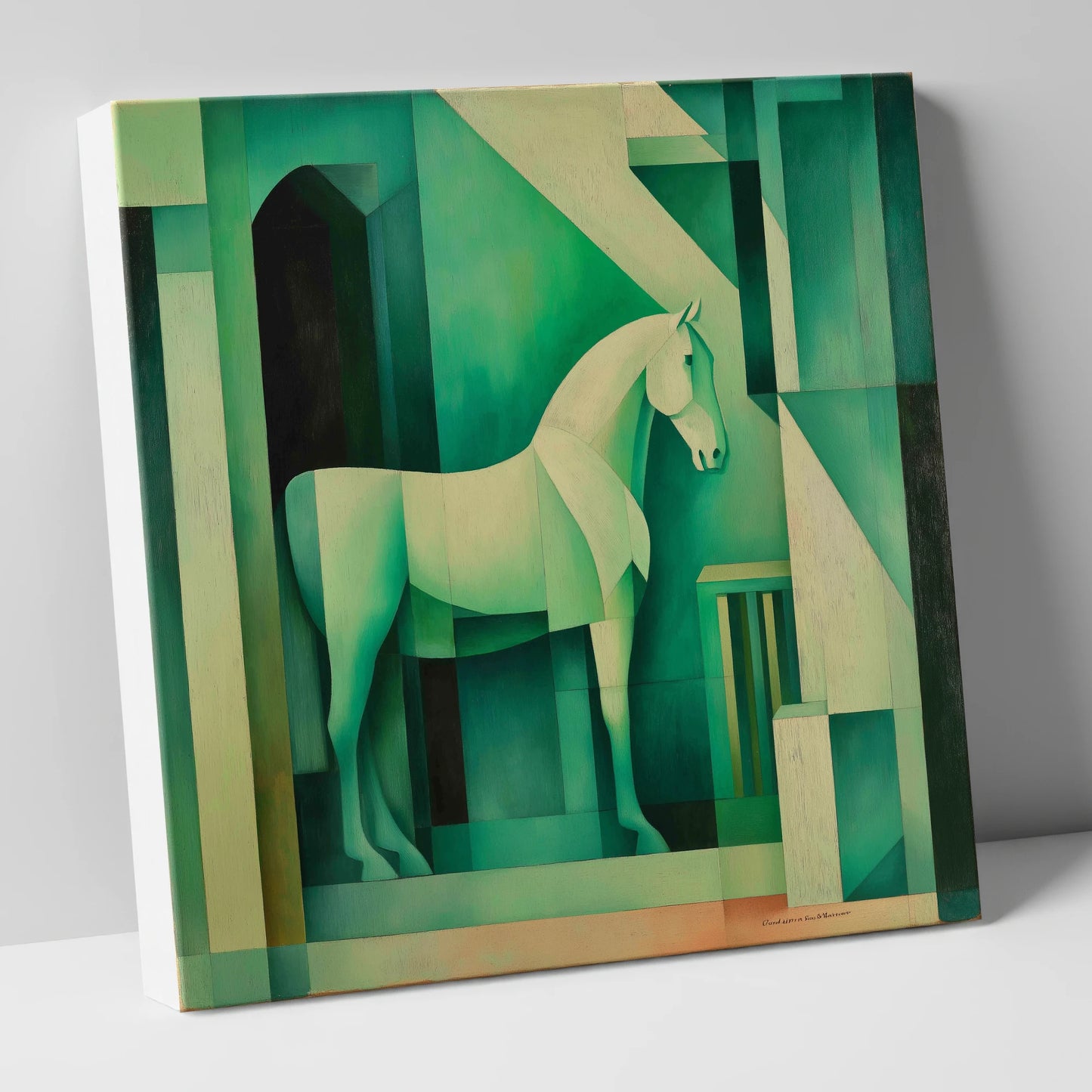 Emerald Stall Geometry horse stable canvas wall art