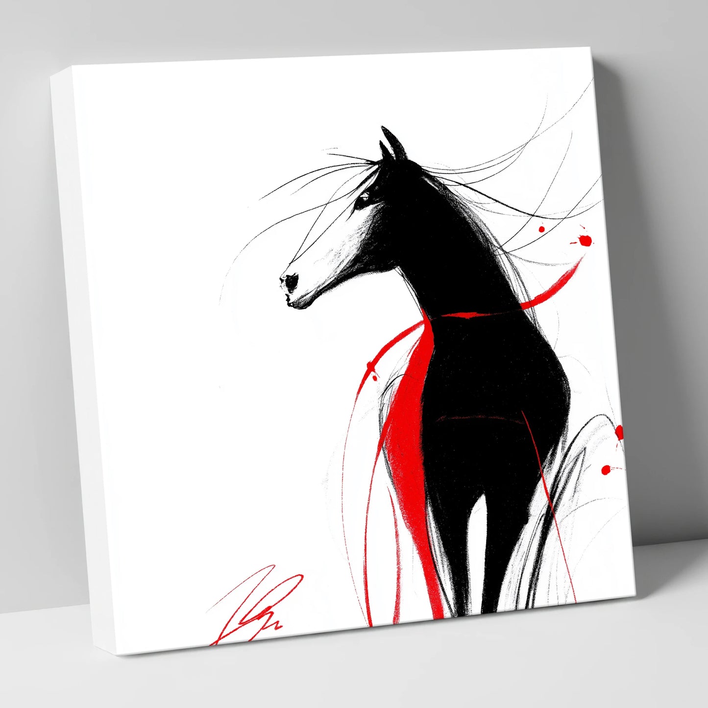 Spirited Silhouette in Red horse portrait canvas wall art