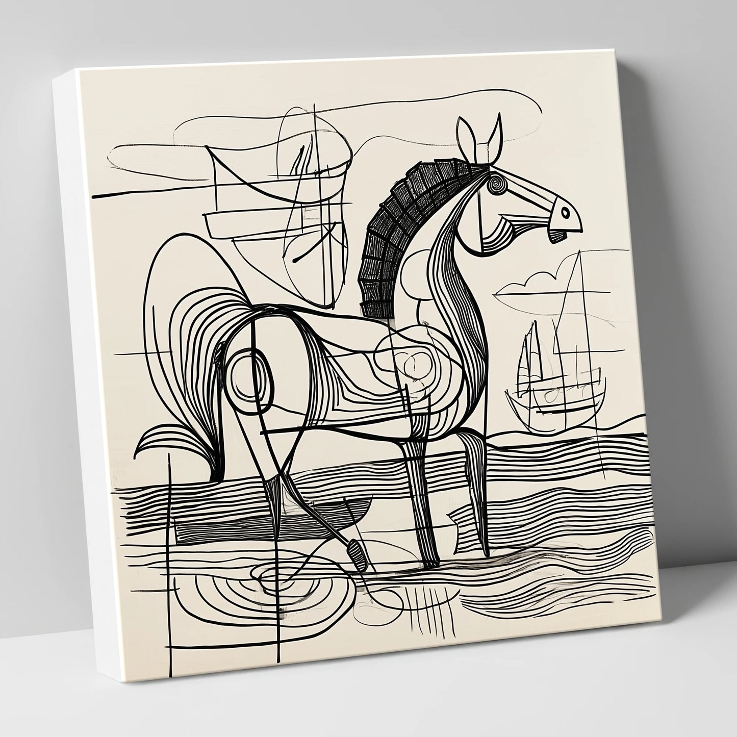 Abstract Coastal Equine beach horse canvas wall art