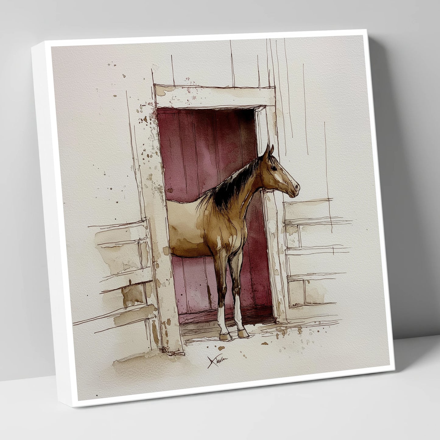 The Plum Doorway horse stable canvas wall art