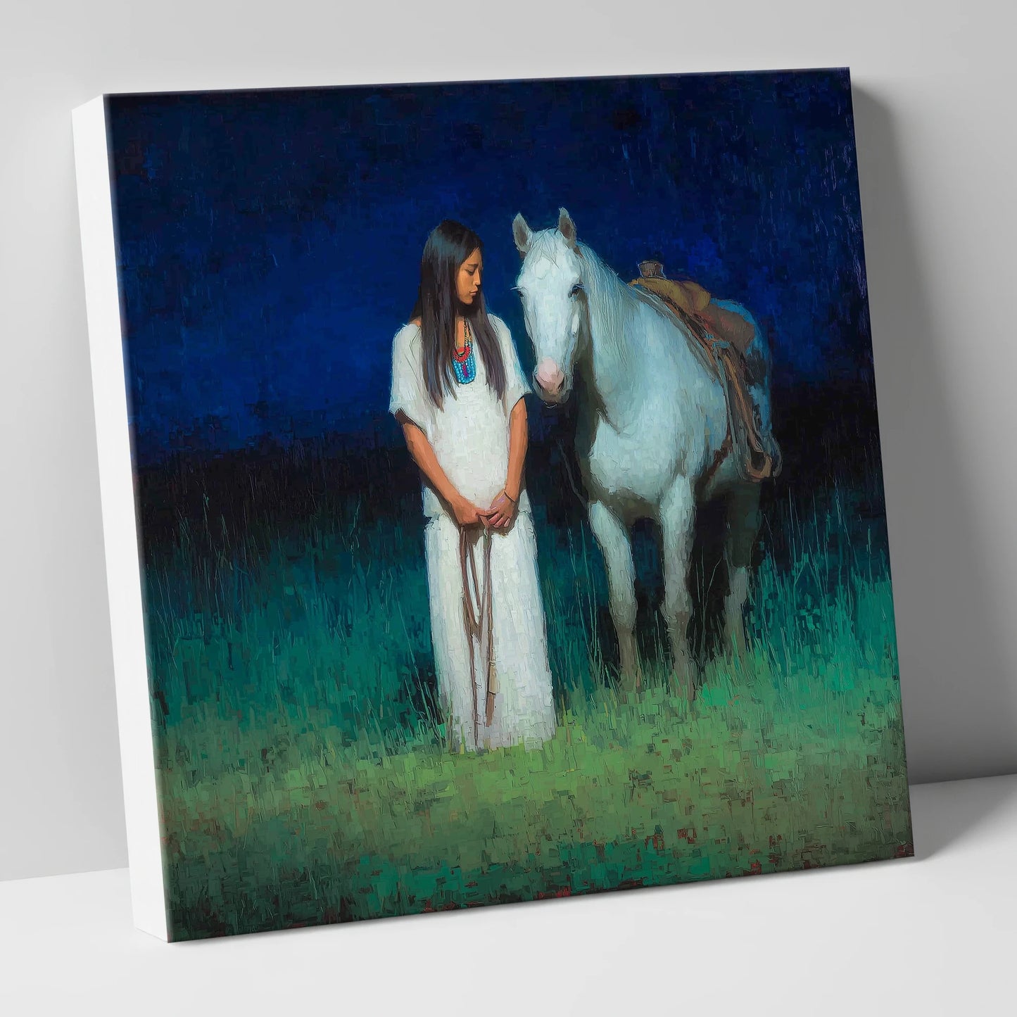 Quiet Night Vigil horse & rider canvas wall art