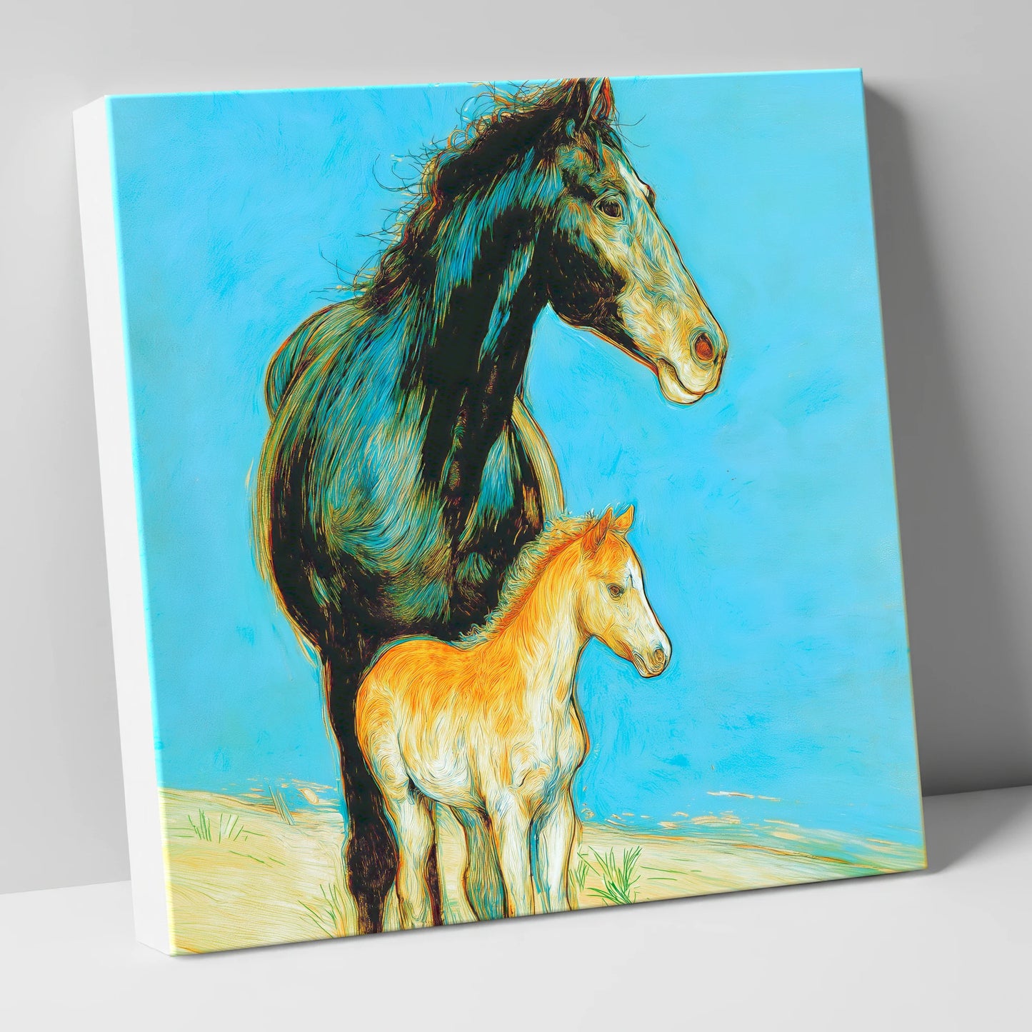 Cerulean Bond mare & foal canvas wall art