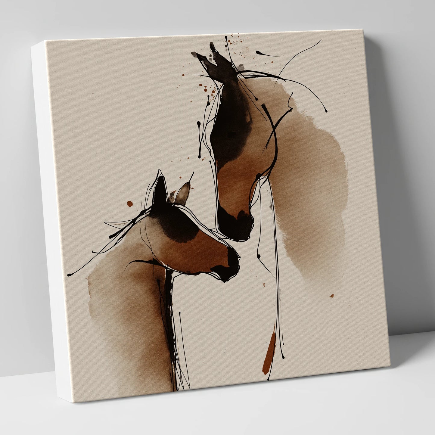 Tender Sepia Bond mare & foal canvas wall art