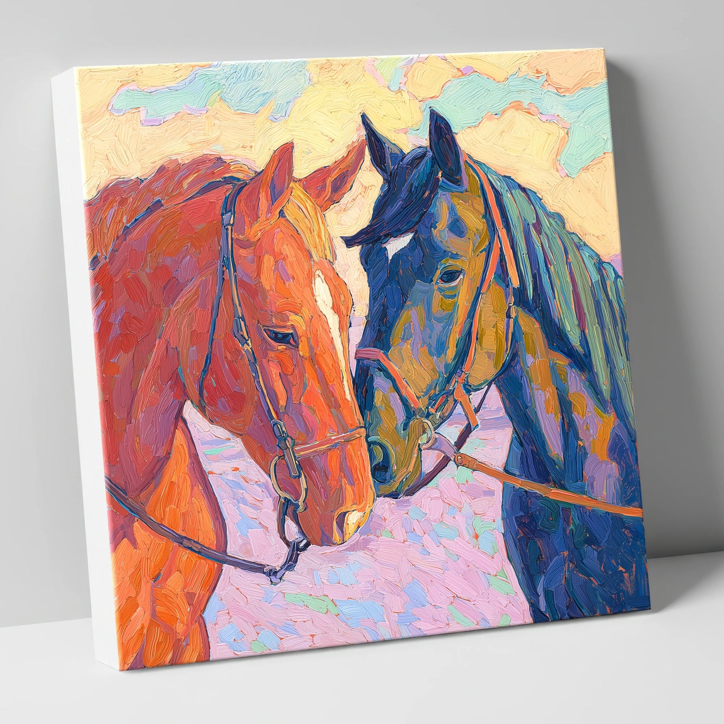 Vibrant Equine Bond horse portrait canvas wall art