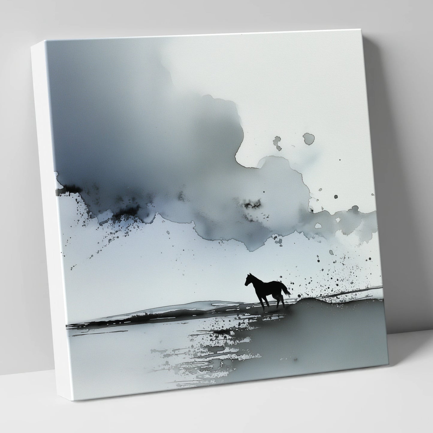Atmospheric Grey Horizon horse landscape canvas wall art