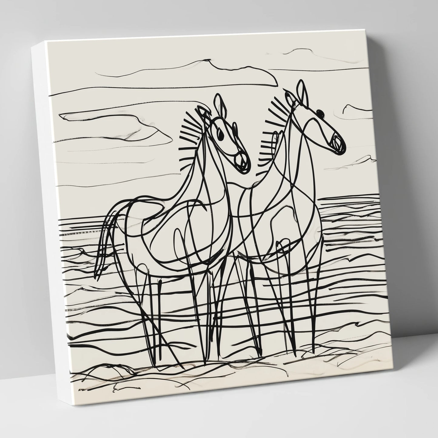 Linear Equine Companions horse landscape canvas wall art