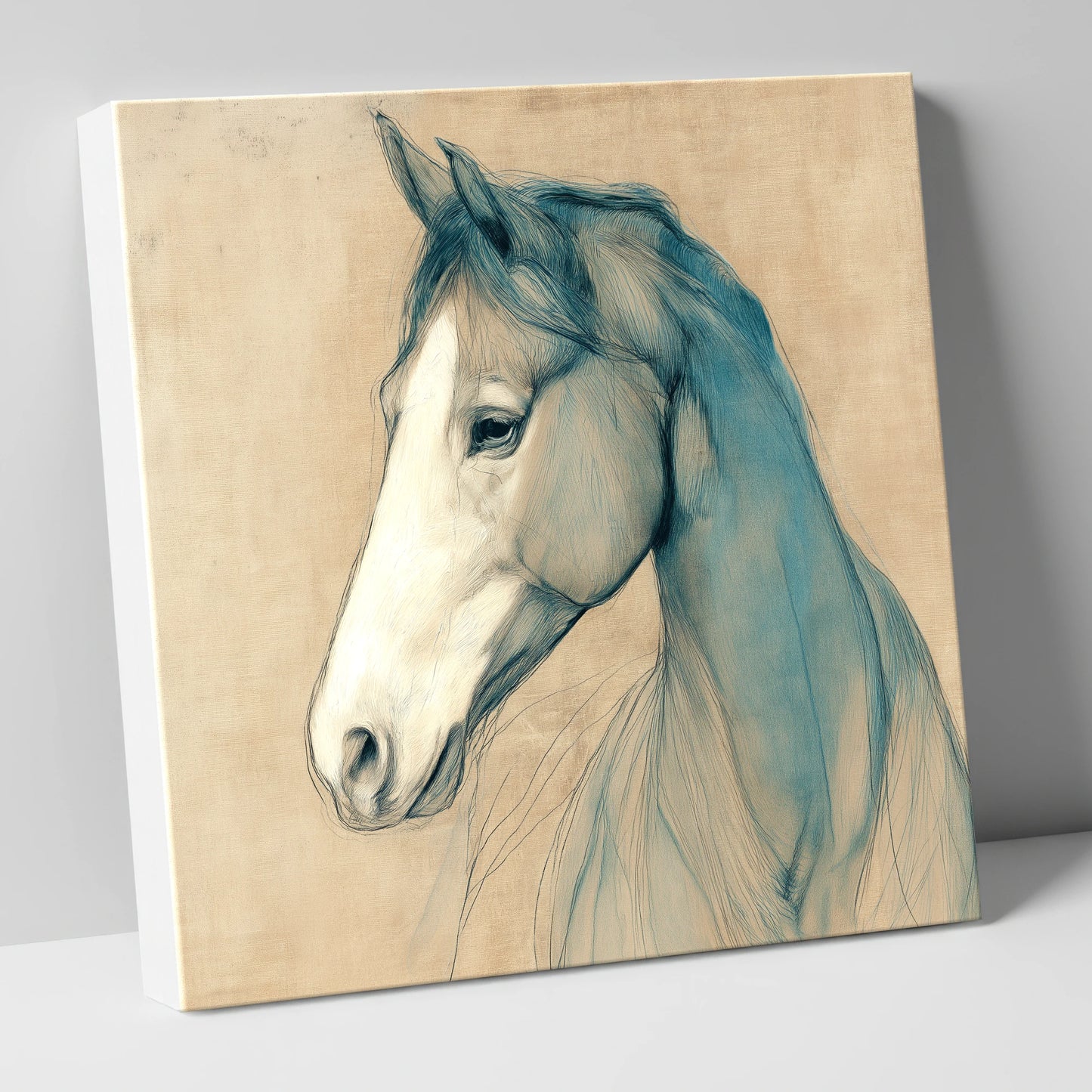 Teal Equine Study horse portrait canvas wall art