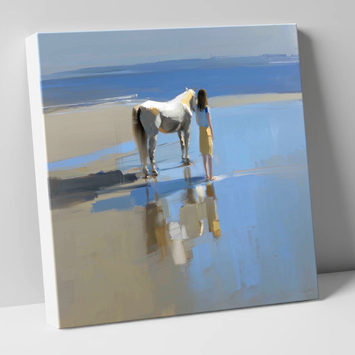 Reflections on the Shore horse & rider canvas wall art