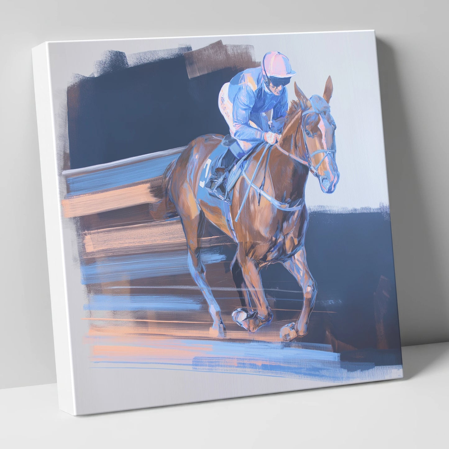 Velocity in Blue racing horse canvas wall art
