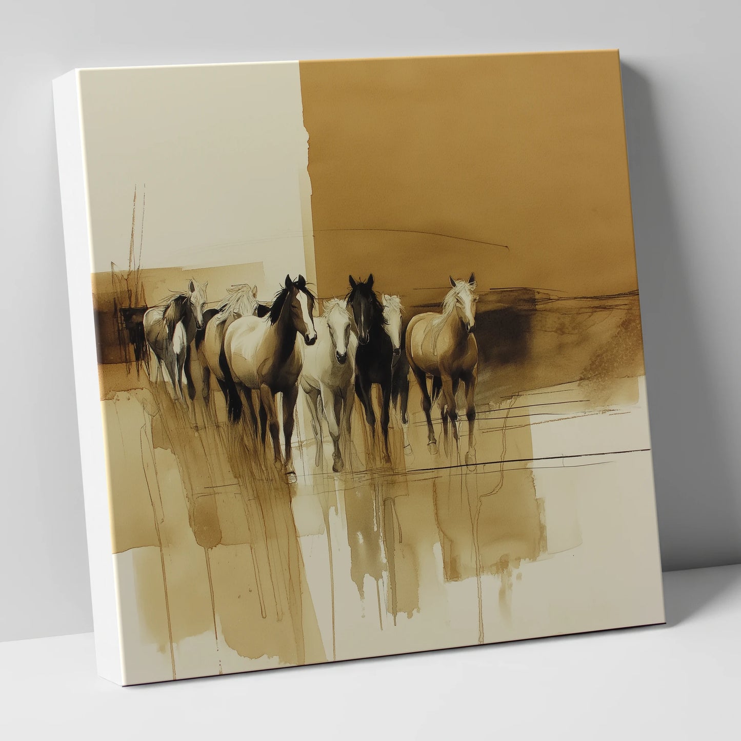 Sepia Herd Advancing wild horses canvas wall art