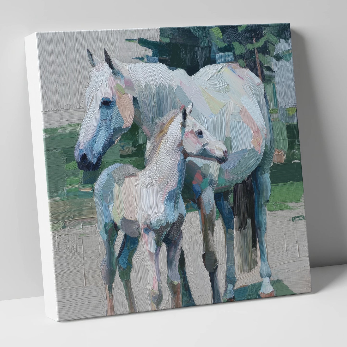 Textured Pastel Bond mare & foal canvas wall art