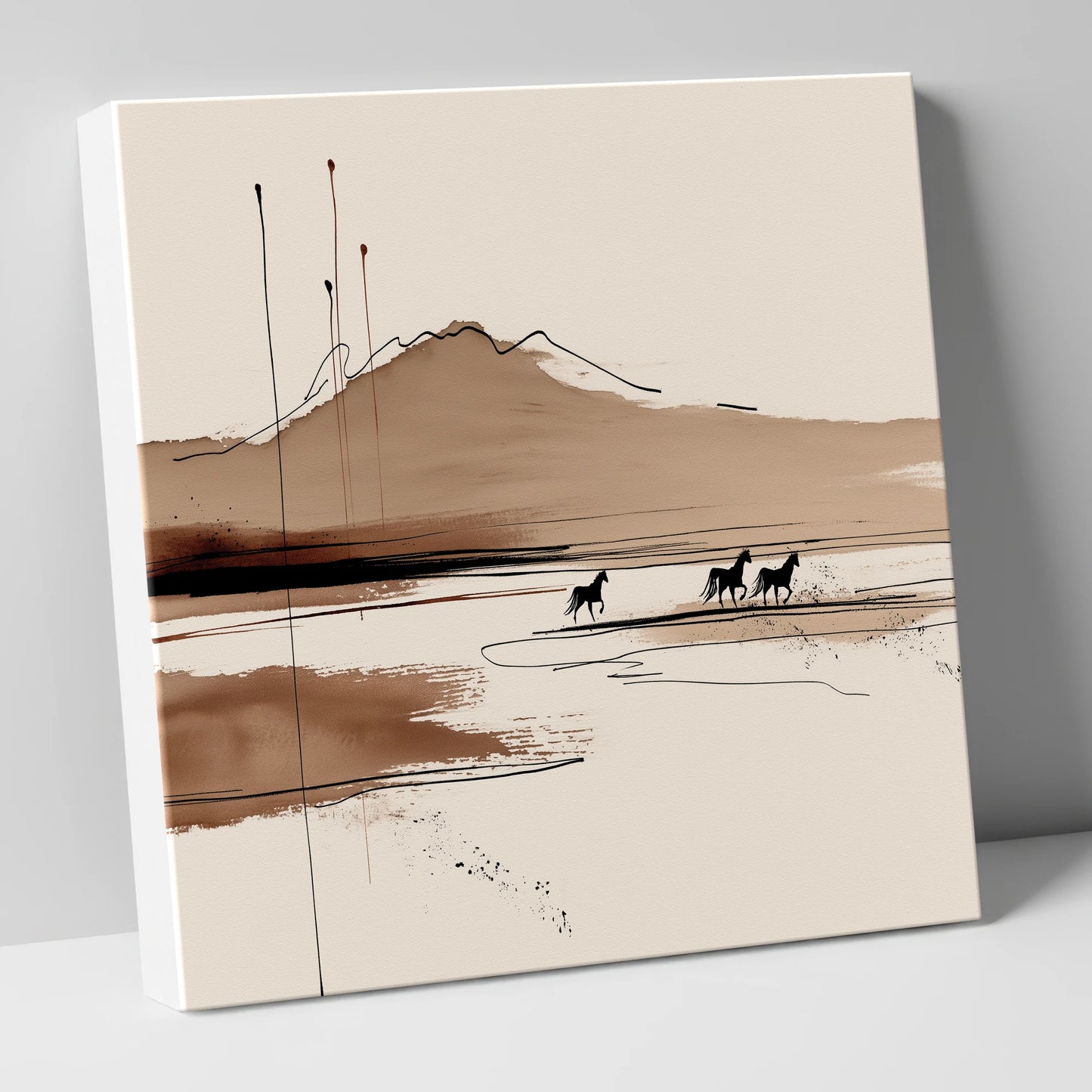 Sepia Equine Horizon horse landscape canvas wall art