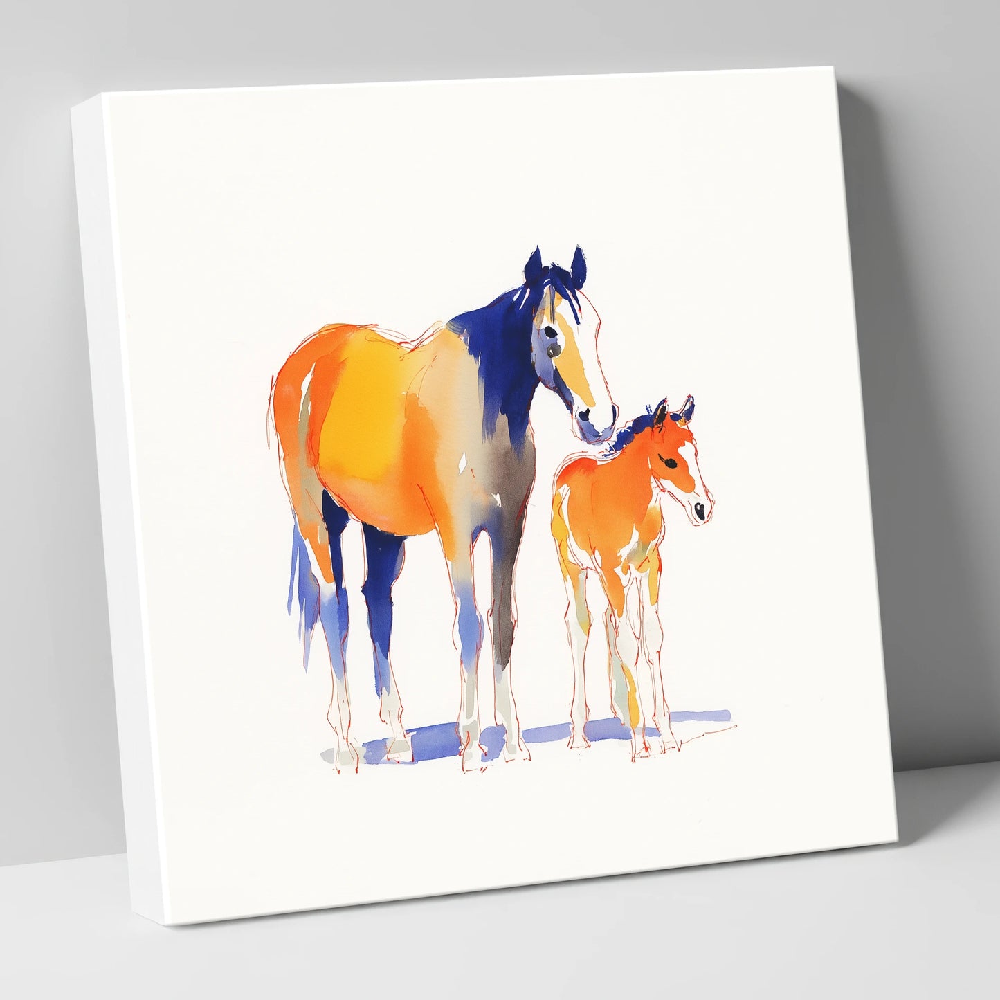 Sunlit Bond mare & foal canvas wall art